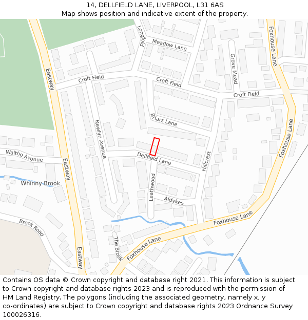 14, DELLFIELD LANE, LIVERPOOL, L31 6AS: Location map and indicative extent of plot
