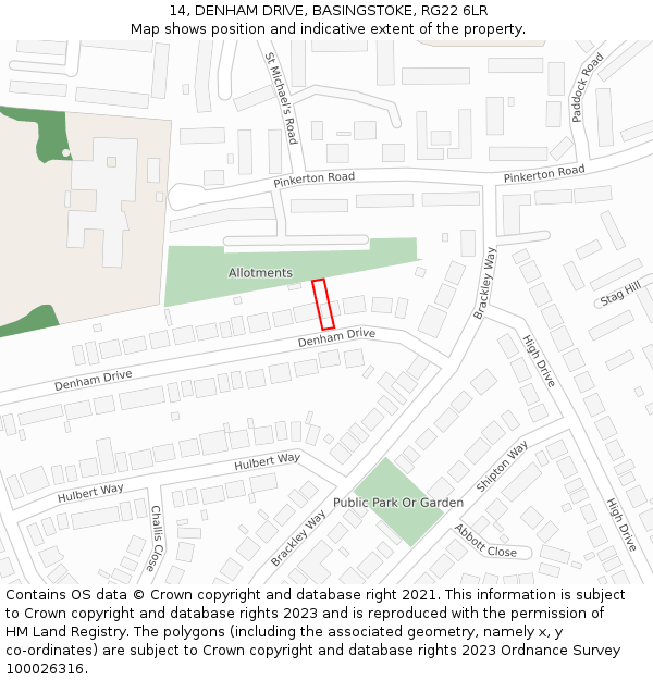 14, DENHAM DRIVE, BASINGSTOKE, RG22 6LR: Location map and indicative extent of plot