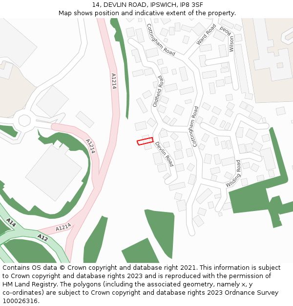 14, DEVLIN ROAD, IPSWICH, IP8 3SF: Location map and indicative extent of plot