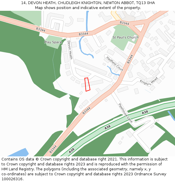 14, DEVON HEATH, CHUDLEIGH KNIGHTON, NEWTON ABBOT, TQ13 0HA: Location map and indicative extent of plot
