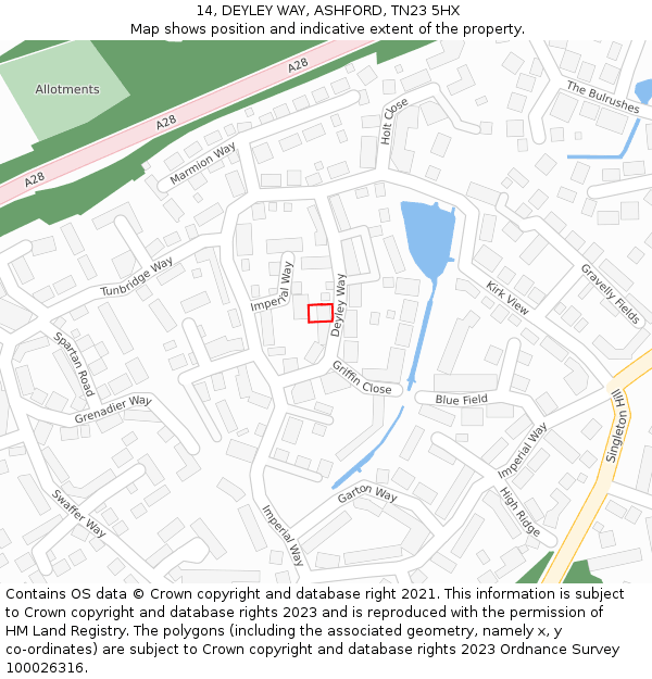 14, DEYLEY WAY, ASHFORD, TN23 5HX: Location map and indicative extent of plot