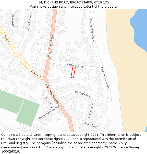 14, DICKENS ROAD, BROADSTAIRS, CT10 1DX: Location map and indicative extent of plot