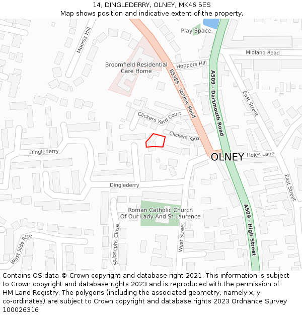 14, DINGLEDERRY, OLNEY, MK46 5ES: Location map and indicative extent of plot