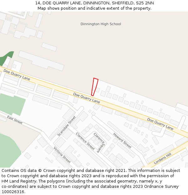 14, DOE QUARRY LANE, DINNINGTON, SHEFFIELD, S25 2NN: Location map and indicative extent of plot