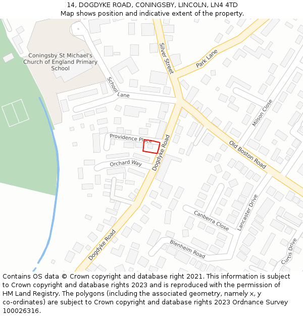 14, DOGDYKE ROAD, CONINGSBY, LINCOLN, LN4 4TD: Location map and indicative extent of plot