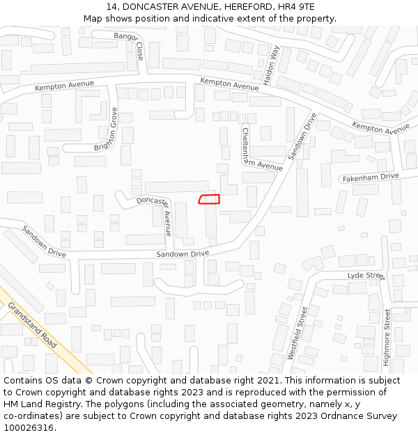 14, DONCASTER AVENUE, HEREFORD, HR4 9TE: Location map and indicative extent of plot