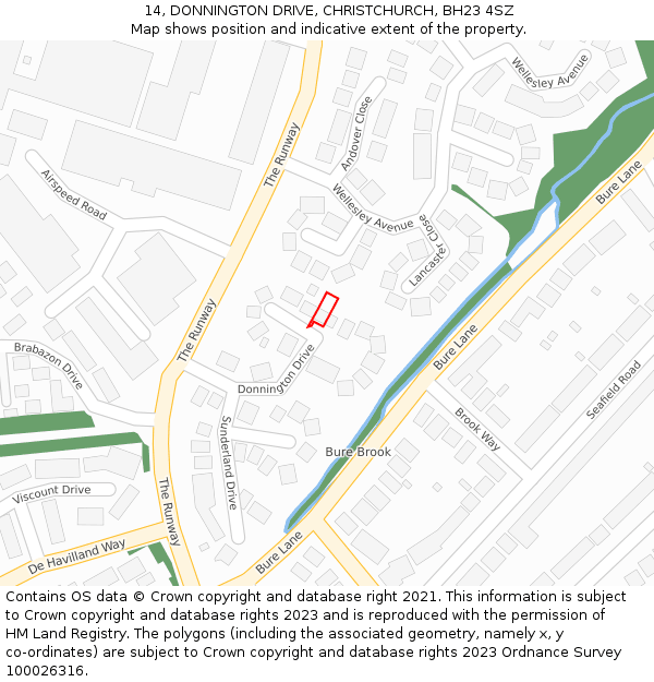 14, DONNINGTON DRIVE, CHRISTCHURCH, BH23 4SZ: Location map and indicative extent of plot