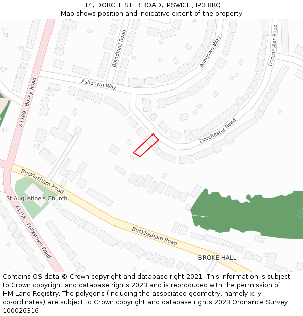 14, DORCHESTER ROAD, IPSWICH, IP3 8RQ: Location map and indicative extent of plot