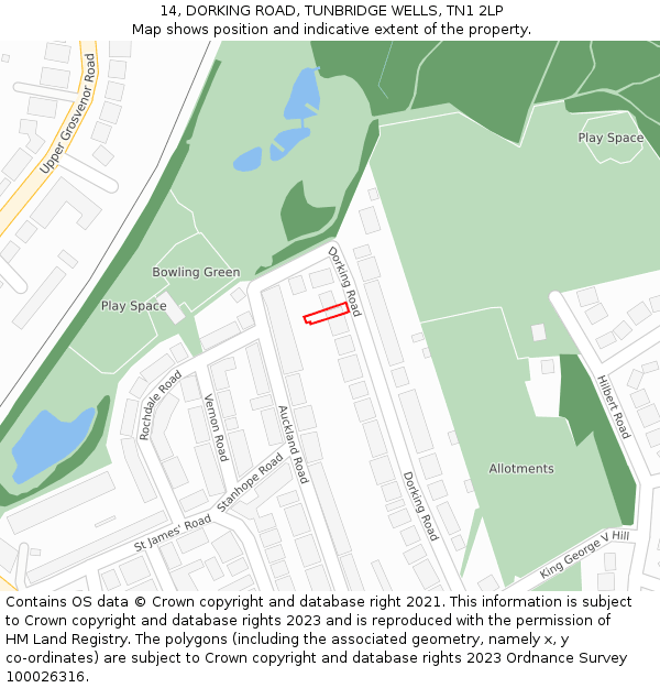 14, DORKING ROAD, TUNBRIDGE WELLS, TN1 2LP: Location map and indicative extent of plot