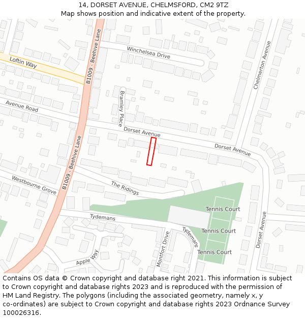 14, DORSET AVENUE, CHELMSFORD, CM2 9TZ: Location map and indicative extent of plot