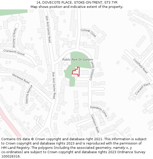 14, DOVECOTE PLACE, STOKE-ON-TRENT, ST3 7YR: Location map and indicative extent of plot