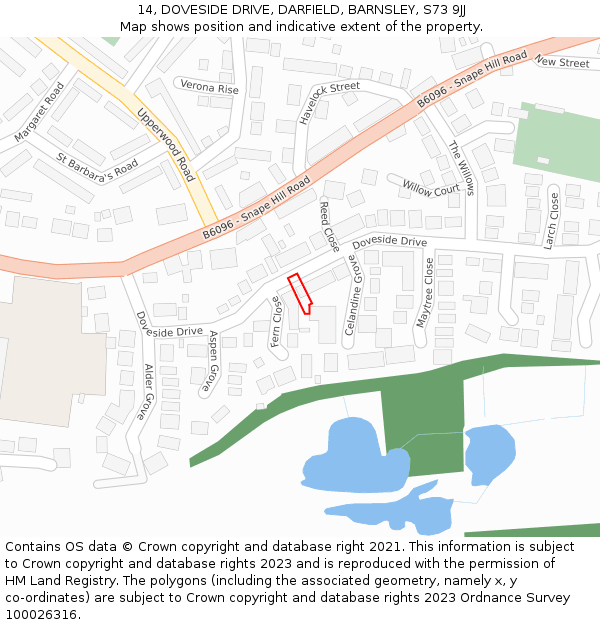 14, DOVESIDE DRIVE, DARFIELD, BARNSLEY, S73 9JJ: Location map and indicative extent of plot