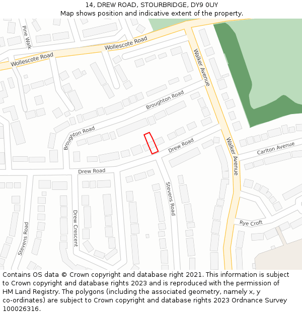 14, DREW ROAD, STOURBRIDGE, DY9 0UY: Location map and indicative extent of plot