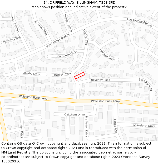 14, DRIFFIELD WAY, BILLINGHAM, TS23 3RD: Location map and indicative extent of plot