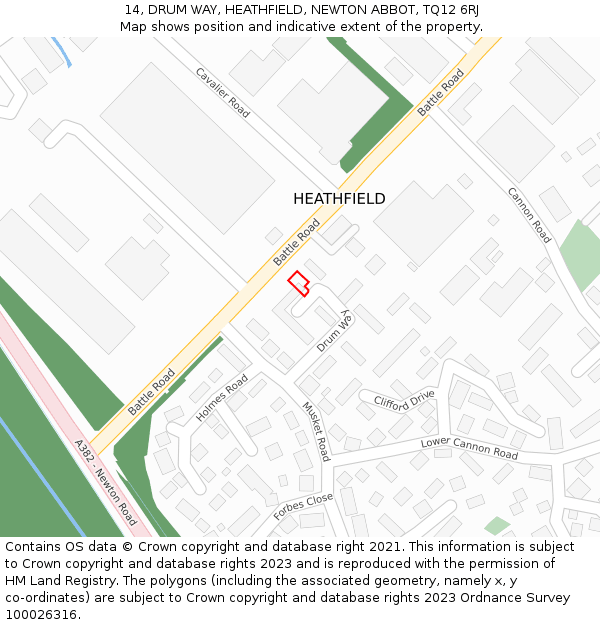 14, DRUM WAY, HEATHFIELD, NEWTON ABBOT, TQ12 6RJ: Location map and indicative extent of plot
