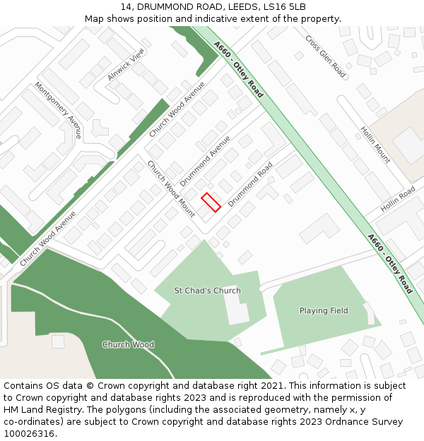 14, DRUMMOND ROAD, LEEDS, LS16 5LB: Location map and indicative extent of plot