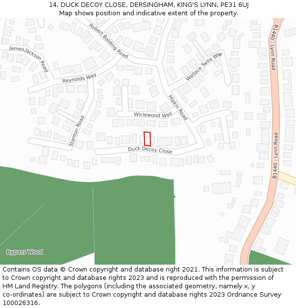 14, DUCK DECOY CLOSE, DERSINGHAM, KING'S LYNN, PE31 6UJ: Location map and indicative extent of plot