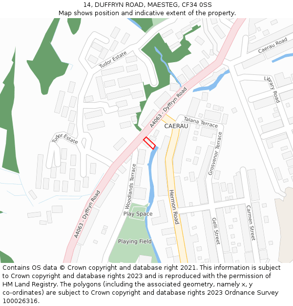 14, DUFFRYN ROAD, MAESTEG, CF34 0SS: Location map and indicative extent of plot