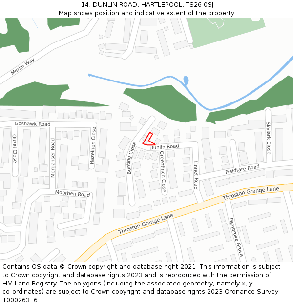 14, DUNLIN ROAD, HARTLEPOOL, TS26 0SJ: Location map and indicative extent of plot