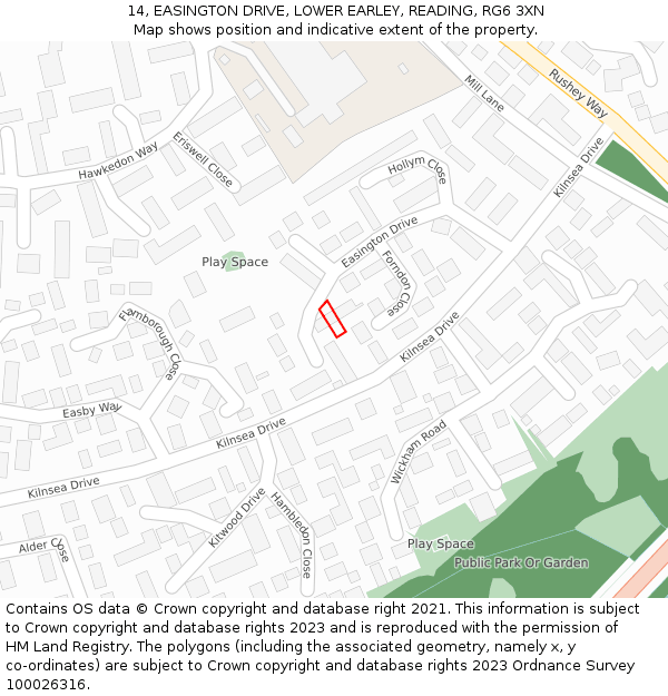 14, EASINGTON DRIVE, LOWER EARLEY, READING, RG6 3XN: Location map and indicative extent of plot