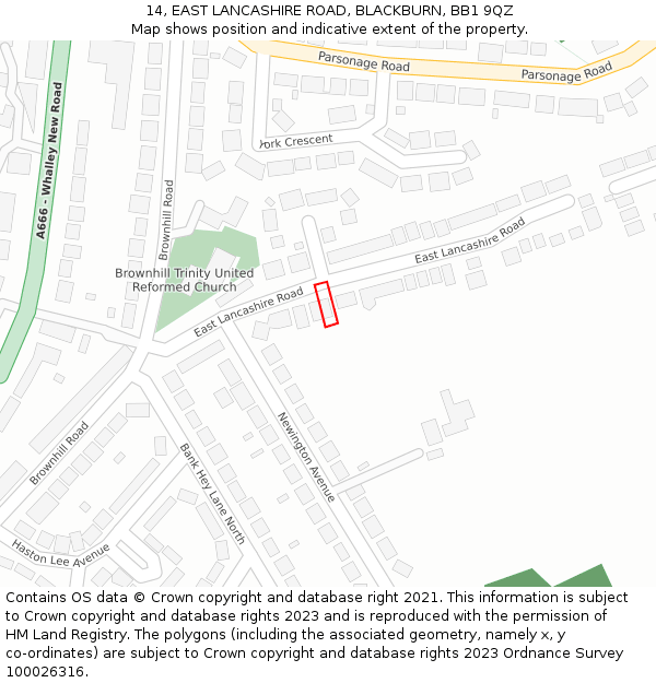 14, EAST LANCASHIRE ROAD, BLACKBURN, BB1 9QZ: Location map and indicative extent of plot