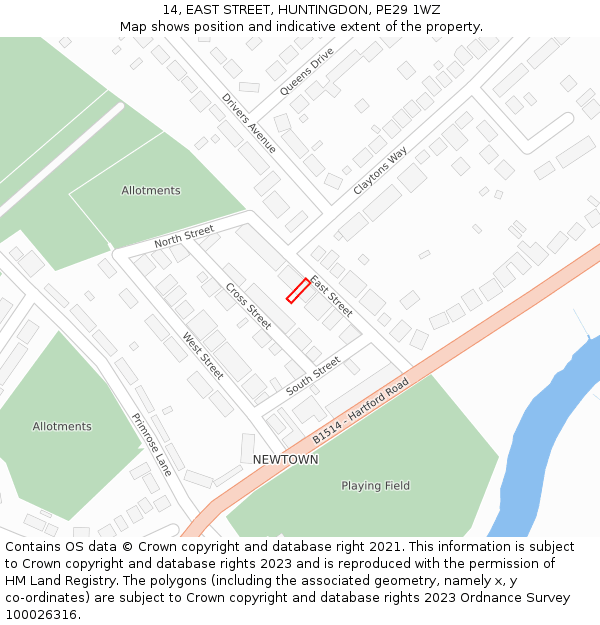 14, EAST STREET, HUNTINGDON, PE29 1WZ: Location map and indicative extent of plot