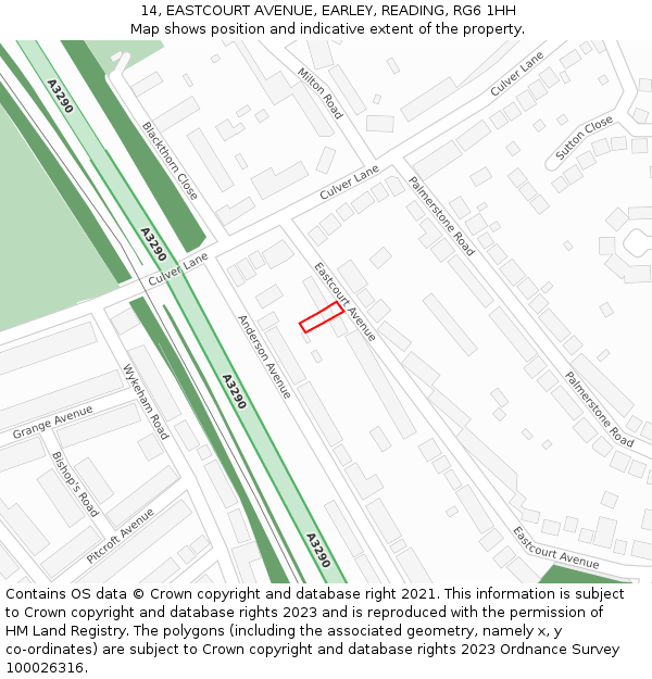 14, EASTCOURT AVENUE, EARLEY, READING, RG6 1HH: Location map and indicative extent of plot