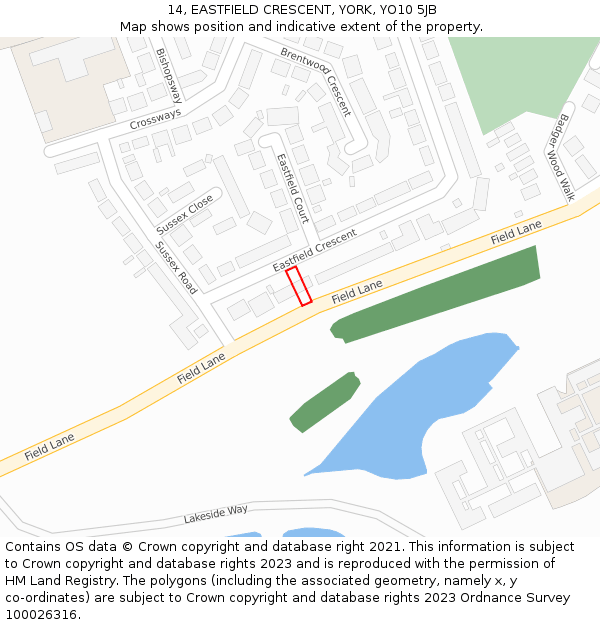 14, EASTFIELD CRESCENT, YORK, YO10 5JB: Location map and indicative extent of plot