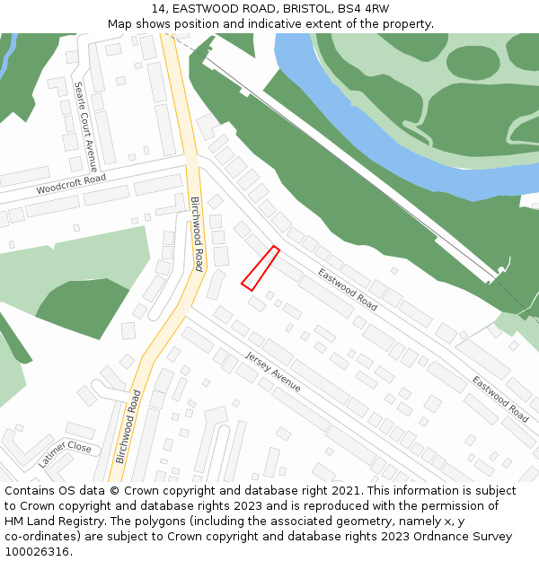 14, EASTWOOD ROAD, BRISTOL, BS4 4RW: Location map and indicative extent of plot