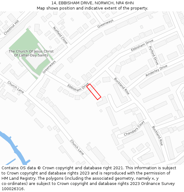 14, EBBISHAM DRIVE, NORWICH, NR4 6HN: Location map and indicative extent of plot