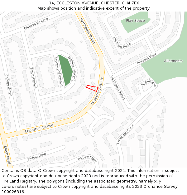 14, ECCLESTON AVENUE, CHESTER, CH4 7EX: Location map and indicative extent of plot
