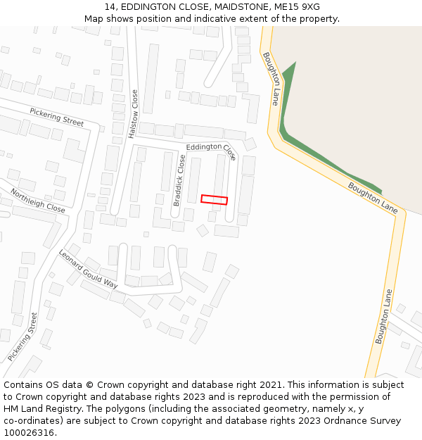 14, EDDINGTON CLOSE, MAIDSTONE, ME15 9XG: Location map and indicative extent of plot