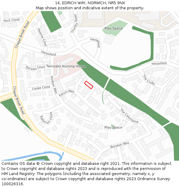 14, EDRICH WAY, NORWICH, NR5 9NX: Location map and indicative extent of plot