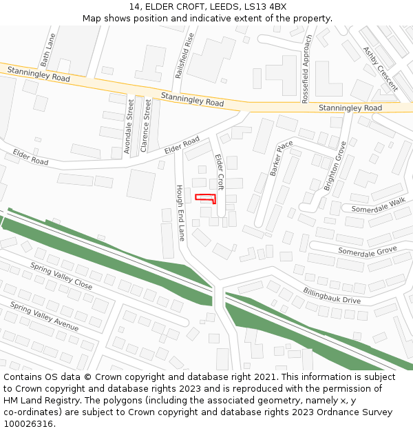 14, ELDER CROFT, LEEDS, LS13 4BX: Location map and indicative extent of plot