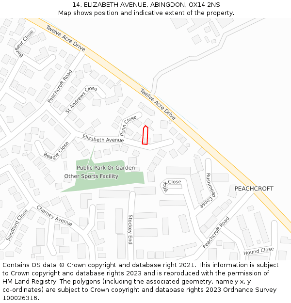14, ELIZABETH AVENUE, ABINGDON, OX14 2NS: Location map and indicative extent of plot