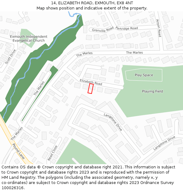 14, ELIZABETH ROAD, EXMOUTH, EX8 4NT: Location map and indicative extent of plot