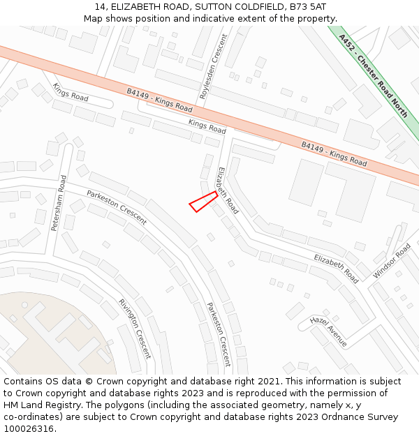 14, ELIZABETH ROAD, SUTTON COLDFIELD, B73 5AT: Location map and indicative extent of plot
