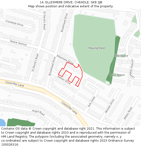 14, ELLESMERE DRIVE, CHEADLE, SK8 2JB: Location map and indicative extent of plot