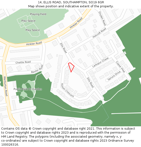 14, ELLIS ROAD, SOUTHAMPTON, SO19 6GR: Location map and indicative extent of plot