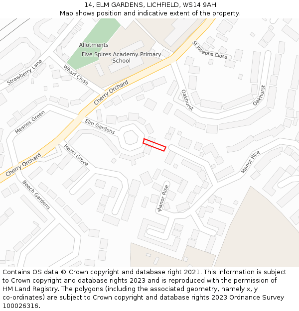 14, ELM GARDENS, LICHFIELD, WS14 9AH: Location map and indicative extent of plot