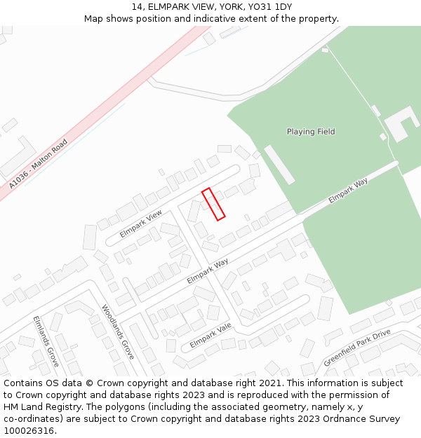 14, ELMPARK VIEW, YORK, YO31 1DY: Location map and indicative extent of plot