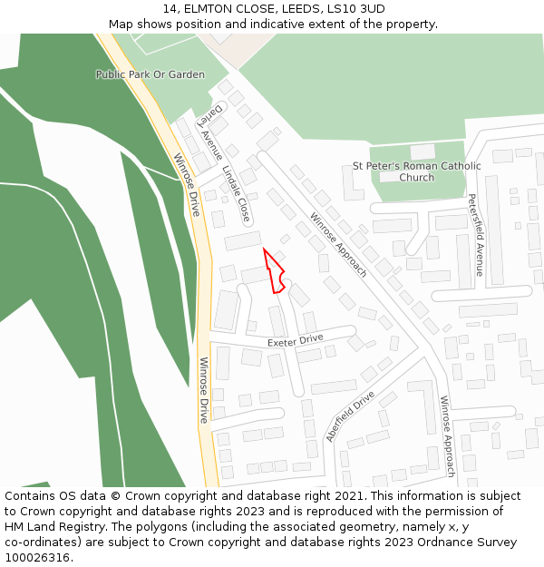 14, ELMTON CLOSE, LEEDS, LS10 3UD: Location map and indicative extent of plot