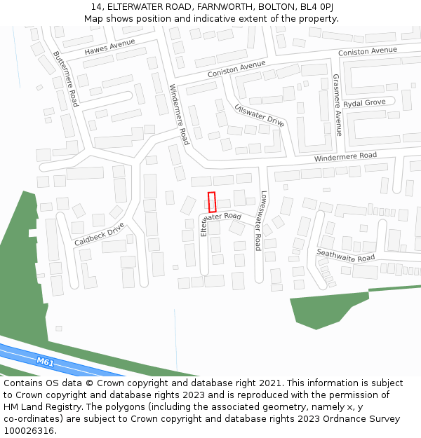 14, ELTERWATER ROAD, FARNWORTH, BOLTON, BL4 0PJ: Location map and indicative extent of plot