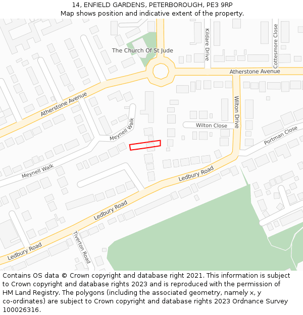 14, ENFIELD GARDENS, PETERBOROUGH, PE3 9RP: Location map and indicative extent of plot