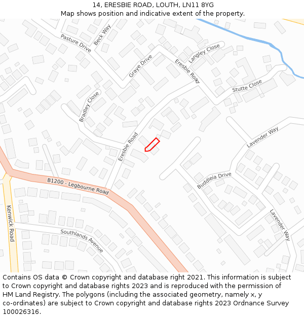 14, ERESBIE ROAD, LOUTH, LN11 8YG: Location map and indicative extent of plot