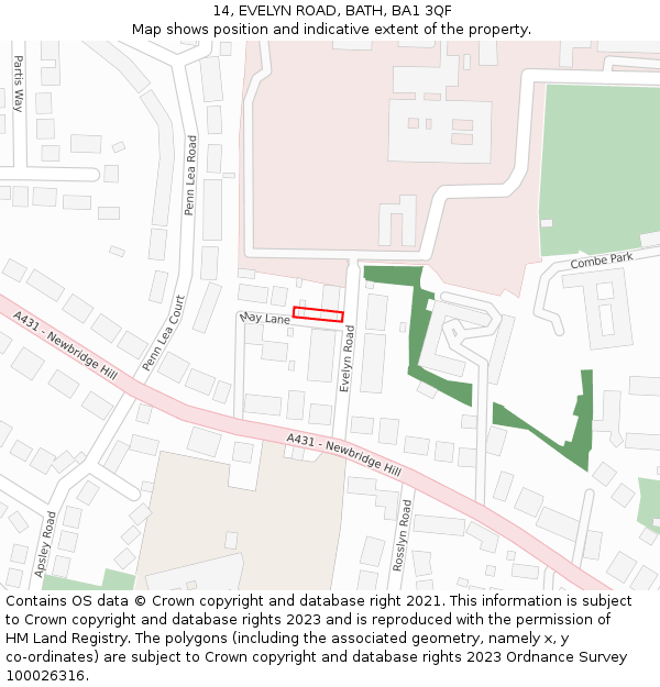 14, EVELYN ROAD, BATH, BA1 3QF: Location map and indicative extent of plot