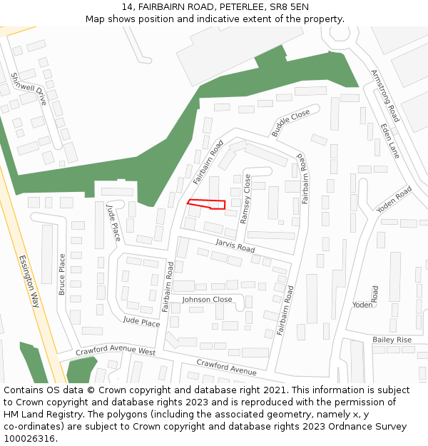 14, FAIRBAIRN ROAD, PETERLEE, SR8 5EN: Location map and indicative extent of plot
