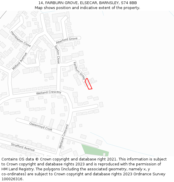 14, FAIRBURN GROVE, ELSECAR, BARNSLEY, S74 8BB: Location map and indicative extent of plot