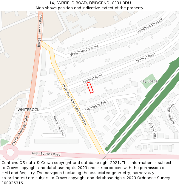 14, FAIRFIELD ROAD, BRIDGEND, CF31 3DU: Location map and indicative extent of plot