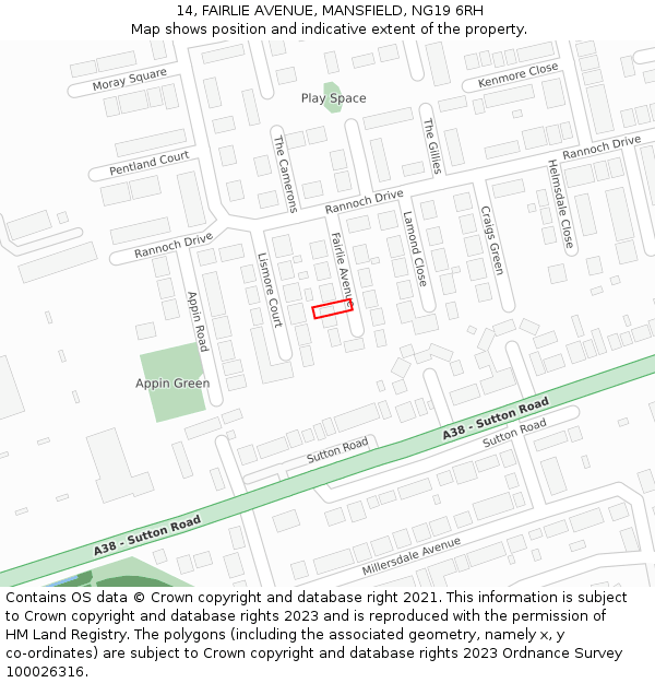 14, FAIRLIE AVENUE, MANSFIELD, NG19 6RH: Location map and indicative extent of plot